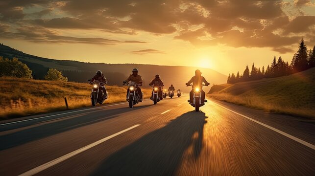 Group of cruiser-chopper motorcycle riders