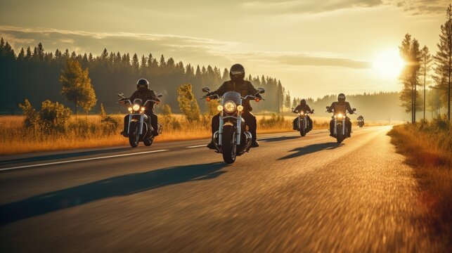 Group of cruiser-chopper motorcycle riders