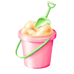 watercolor pink sand bucket isolated