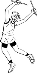 Fit guy doing poundfit workout cartoon outline, coloring page illustration