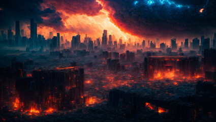 Naklejka premium mesmerizing image depicting a foreboding, apocalyptic scene where a dangerous, cloudy, and spooky environment engulfs the earth on its final day
