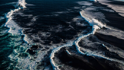 ocean breaks on shore. top view