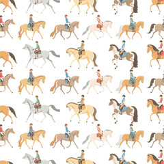 Seamless vector pattern, horse riding