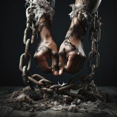 chains being broken to symbolize the abolition of slavery - obrazy, fototapety, plakaty