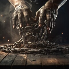 chains being broken to symbolize the abolition of slavery - obrazy, fototapety, plakaty