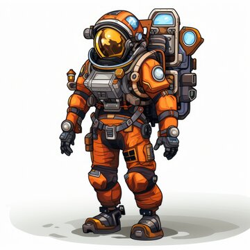 Intrepid space explorer character in a sci-fi story in cartoon style isolated on a white background