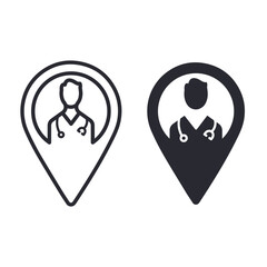 Doctor medical service location line and flat icon. Healthcare concept. Doctor map pin. isolated vector illustration