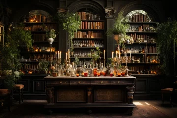 Tafelkleed Wine connoisseur's library filled with books on wine history and tasting, Generative AI © Shooting Star Std