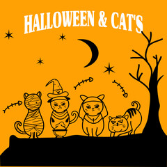 Halloween cat illustration for cards. Halloween cards