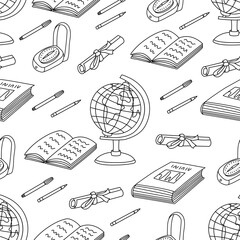 Science geography seamless pattern. Vector doodle hand drawn illustration on white background.