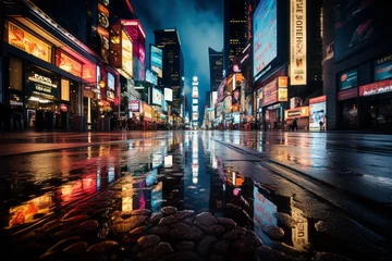 Foto op Plexiglas New York taxi Bustling Times Square At Night, Generative AI