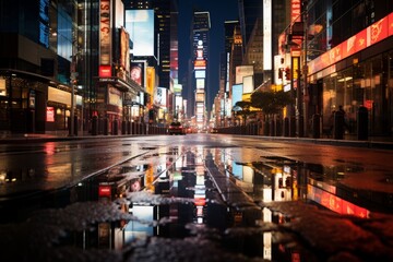 Bustling Times Square At Night, Generative AI - obrazy, fototapety, plakaty