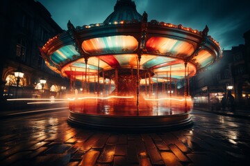 Carnival Carousel Spinning In A Blur, Generative AI - obrazy, fototapety, plakaty