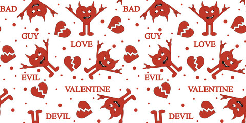 Y2K Groovy hippie heart wrapping paper. Heart funny cartoon character seamless pattern. Happy valentine's day concept. Trendy modern Valentine's background in retro style 60s 70s. Vector illustration.