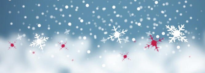 Fototapeta na wymiar a christmas card or banner with snowflakes on blue white background, modern style design