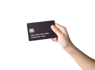 Hand holding luxury credit or debit card isolated, hand showing black credit or debit card for...
