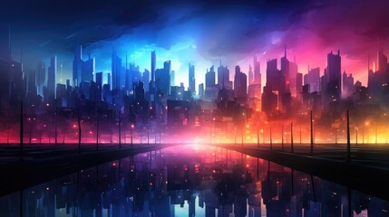 Urban Cyber technology Background a track in a cyberpunk futuristic city pictorial illustration