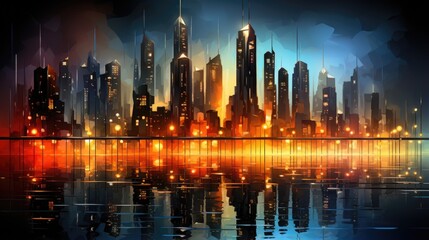 Fototapeta na wymiar Urban Cyber technology Background a track in a cyberpunk futuristic city pictorial illustration