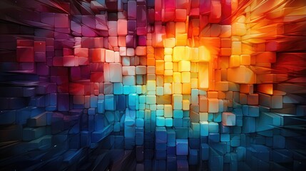 abstract background of cube blocks wall stacking design colorful squares wallpaper 3D like - obrazy, fototapety, plakaty