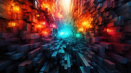 abstract background of cube blocks wall stacking design colorful squares wallpaper 3D like - obrazy, fototapety, plakaty