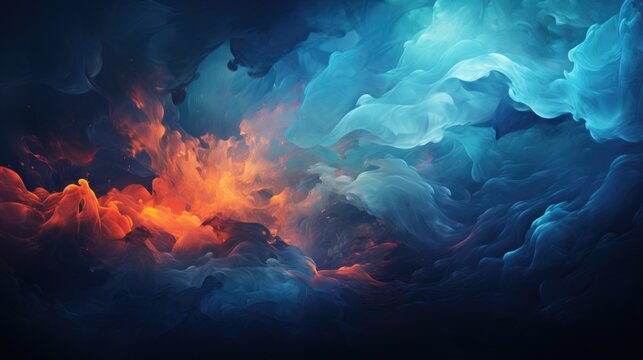 An abstract landscape of blue and orange clouds, creating a surreal, dreamlike image.