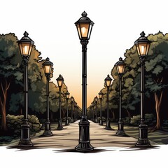 Radiant street lamps light up the avenue