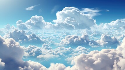 Naklejka na ściany i meble Fluffy clouds dreamy heavenly white blue sky banner wallpaper background