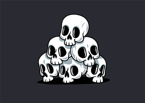 Stacked Skulls Cute Vintage Retro Cartoon Vector Illustration 