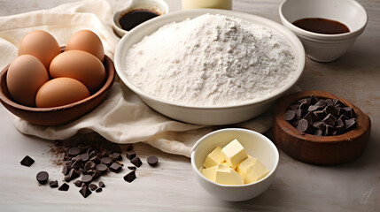 ingrédient pour la préparation de pâtisseries dans des bols