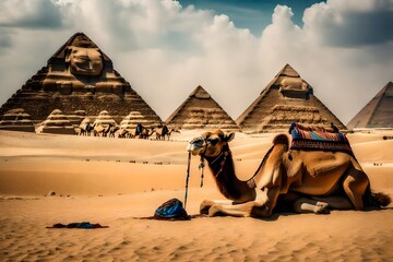 camel and pyramids