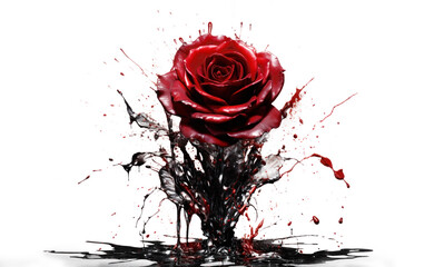 Close up of a splashing red rose. Concept of a breakup.