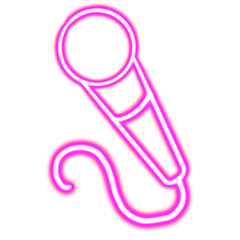 microphone glowing desktop icon, neon podcast sticker, neon recording studio figure, glowing figure, neon geometrical figures 