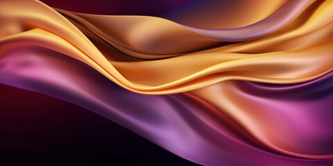 Abstract Background with 3D Wave Bright Gold and Purple Gradient Silk Fabric, Generative AI