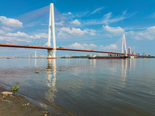 Wuhan River Beach and Yangtze River Bridge scenery