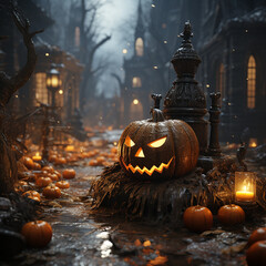 View of Jack O' Lantern Halloween pumpkin