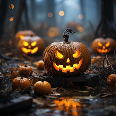 View of Jack O' Lantern Halloween pumpkin
