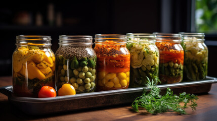 Fototapeta na wymiar Vegetables rolled up in jars.