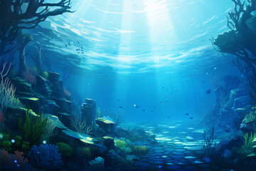 Fototapeta na wymiar anime style background, beautiful underwater scenery