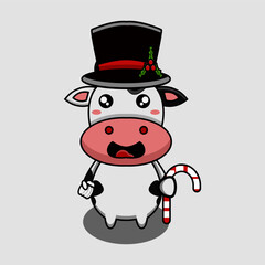 Obraz premium vector design illustration of a cow wearing a hat and holding a stick