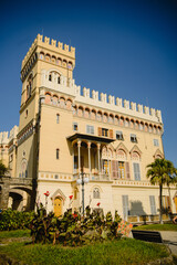 Arenzano, Palazzo Comunale in Genoa. The facade of an ancient historical building at sunset