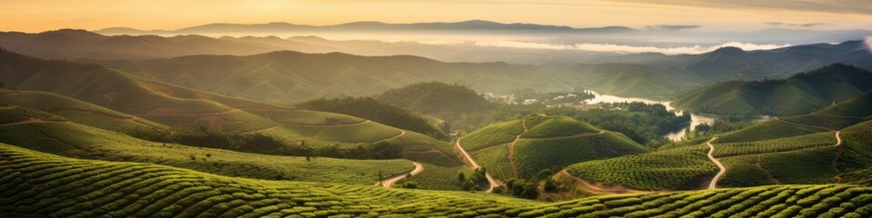 Fototapeta premium Sunset view of a Brazilian coffee plantation at