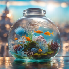 bottle with ocean and fishes in it