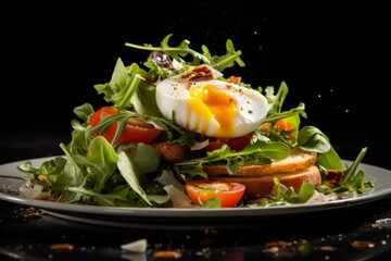 Captivating the Essence of French Gastronomy: A Vibrant Salade Lyonnaise, Artfully Presented with Fresh Ingredients and Delectable Flavors in Exquisite Food Photography