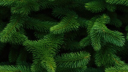Fototapeta na wymiar pattern of fir branches in a dense forest or with Christmas or New Year's toys. Emphasize lush greenery and the play of light and shadow on the needles. SEAMLESS PATTERN. SEAMLESS WALLPAPER.