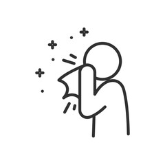 Person sneezes from allergens, linear icon. Allergy. Line with editable stroke