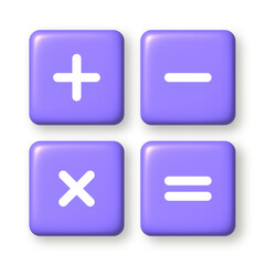 Purple arithmetic icons isolated on white background. 3D vector illustration.