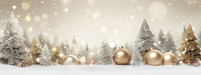 Fototapeta na wymiar Beautiful background image of a wide format on a winter theme, Christmas balls, Christmas tree, gold glitter, bokeh background