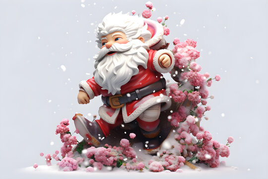 3D Santa Toddler with Red Flowers Covered with Snow, Ai Generated