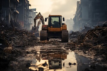 Fototapeta na wymiar Massive bulldozer clearing a construction site, Generative AI