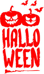 Happy Halloween text banner design template with scary halloween pumpkin isolated on white background. Red Halloween party lettering logo, label, sticker, poster and banner design